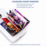 NFC powered e-ink smart phone case with changeable photo display showing customizable images – compatible with iPhones